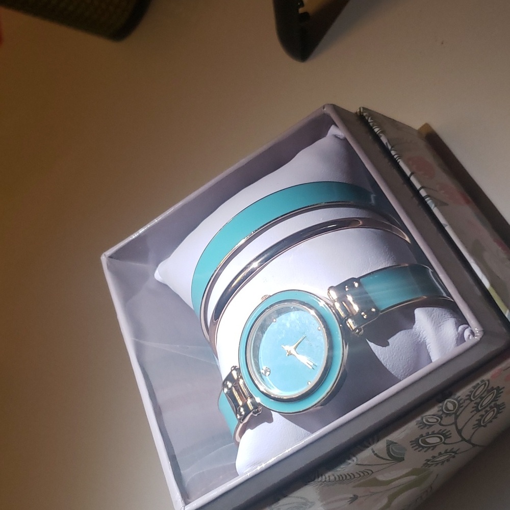 Teal and gold Watch + matching bracelets